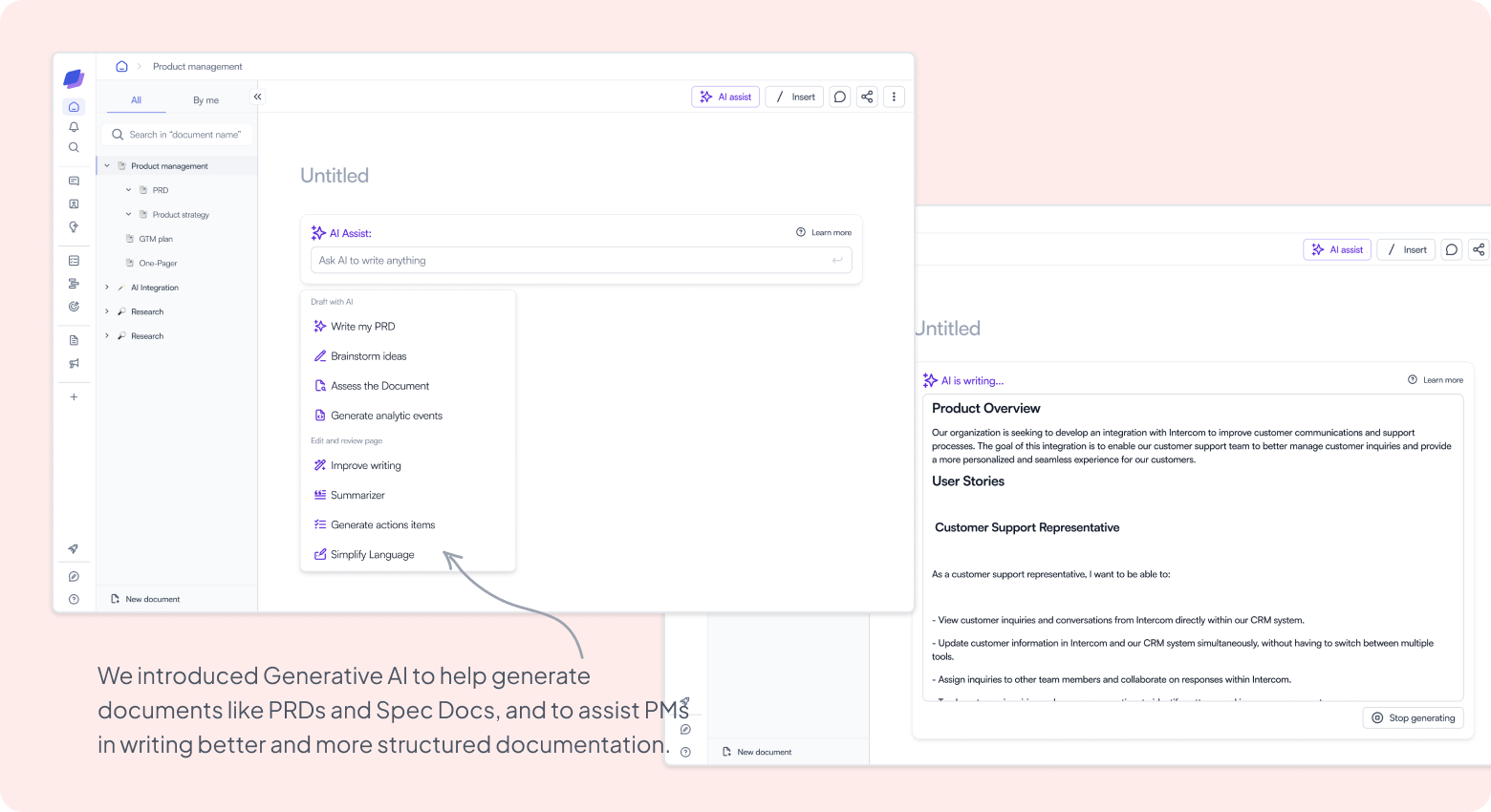 AI assist workflow for generating product documents and opportunities